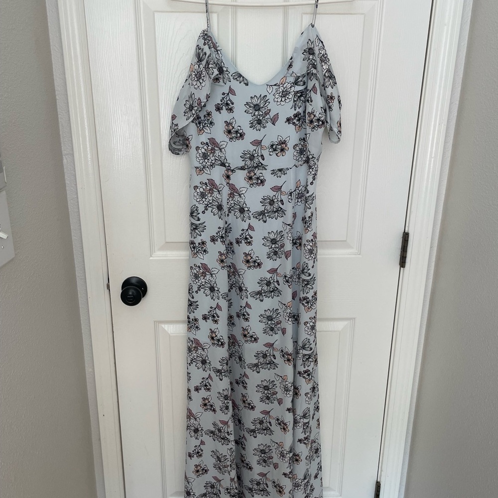 Blue Ruffle Flutter Sleeve Maxi Dress for Weddings